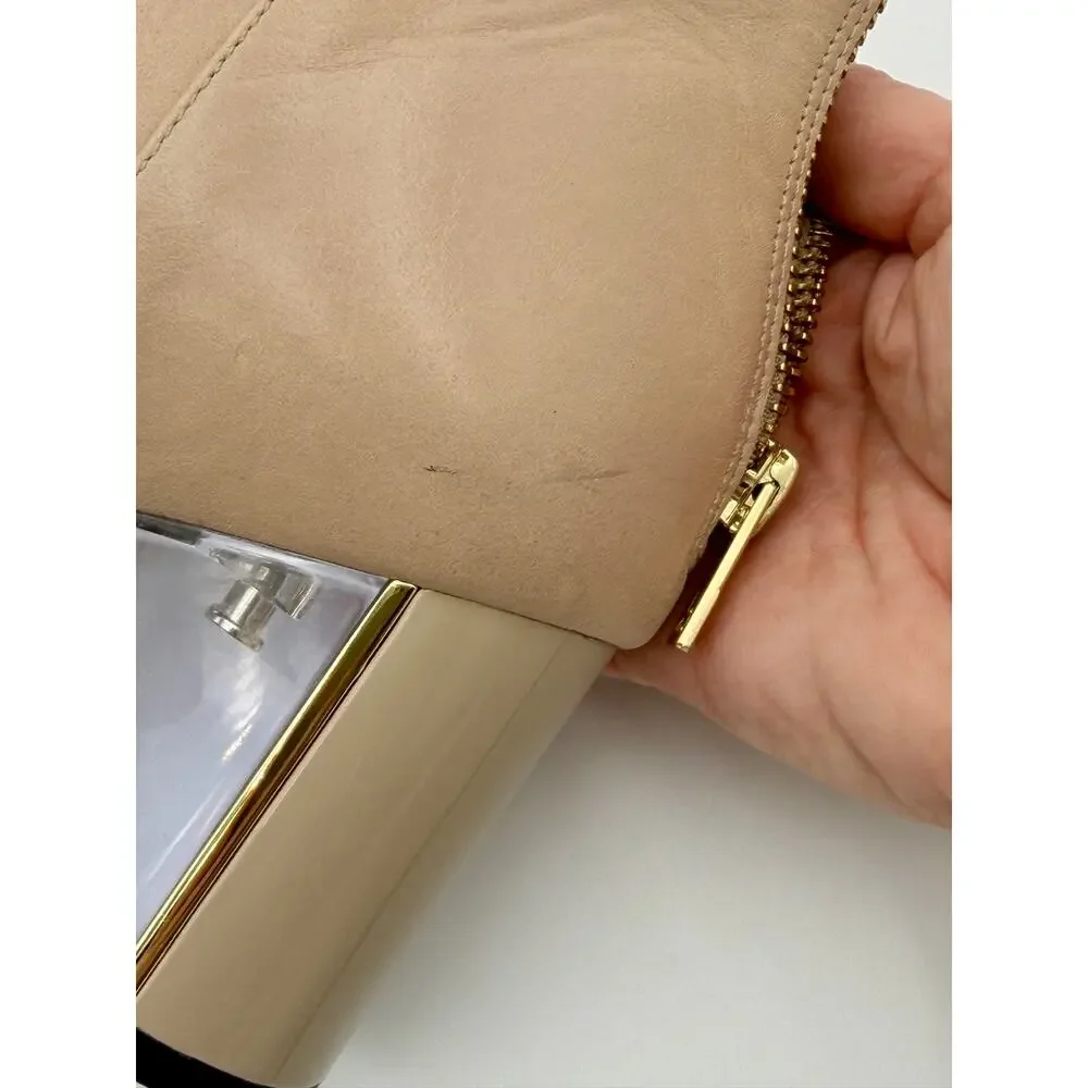 Calvin Klein Lorah Ankle Boots Cream Leather Size 8 Clear Block Heel